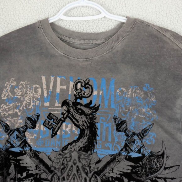 Archaic T Shirt Mens Large Gray Blue Gothic Crew Retro 90S Short Sleeve - Picture 2 of 10